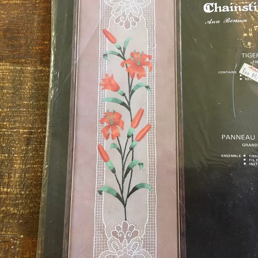 Janlynn Charmin Chainstitching Crewel Kit Tiger Lily Panel Floral Vintage NEW